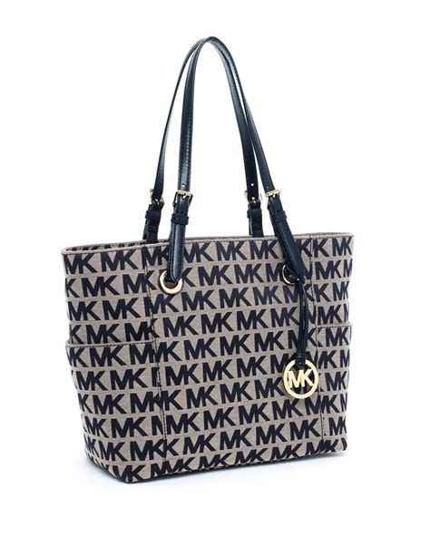 michael kors with black mk tote with gray straps|Michael Kors large black tote.